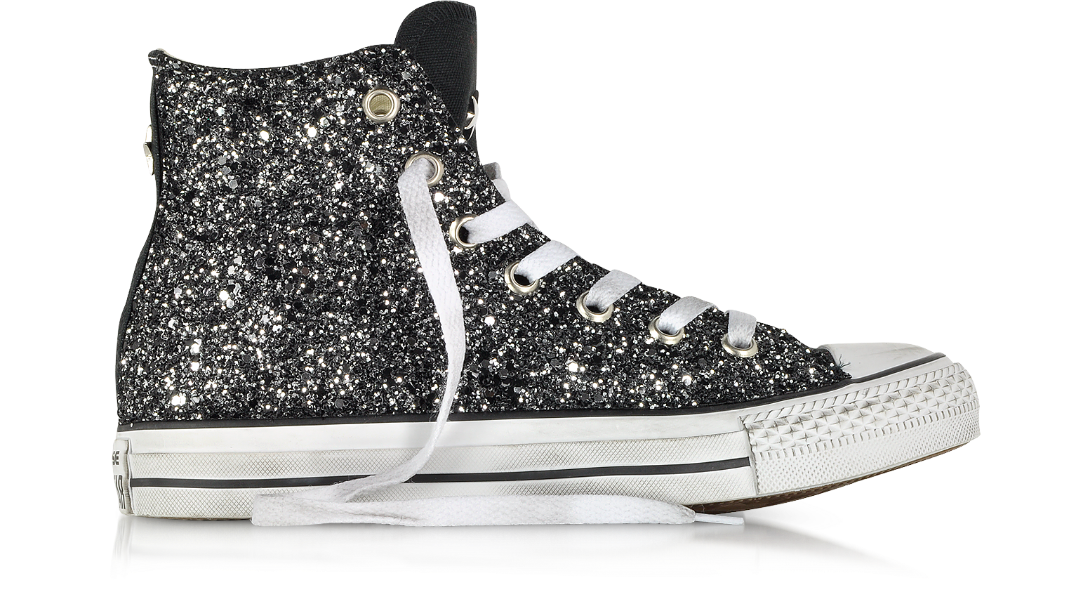 Converse Limited Edition All Star Hi Black Canvas w/Silver Glitter LTD  Sneaker 3.5 (5.5 WOMENS US | 3.5 UK | 36 EU) at FORZIERI