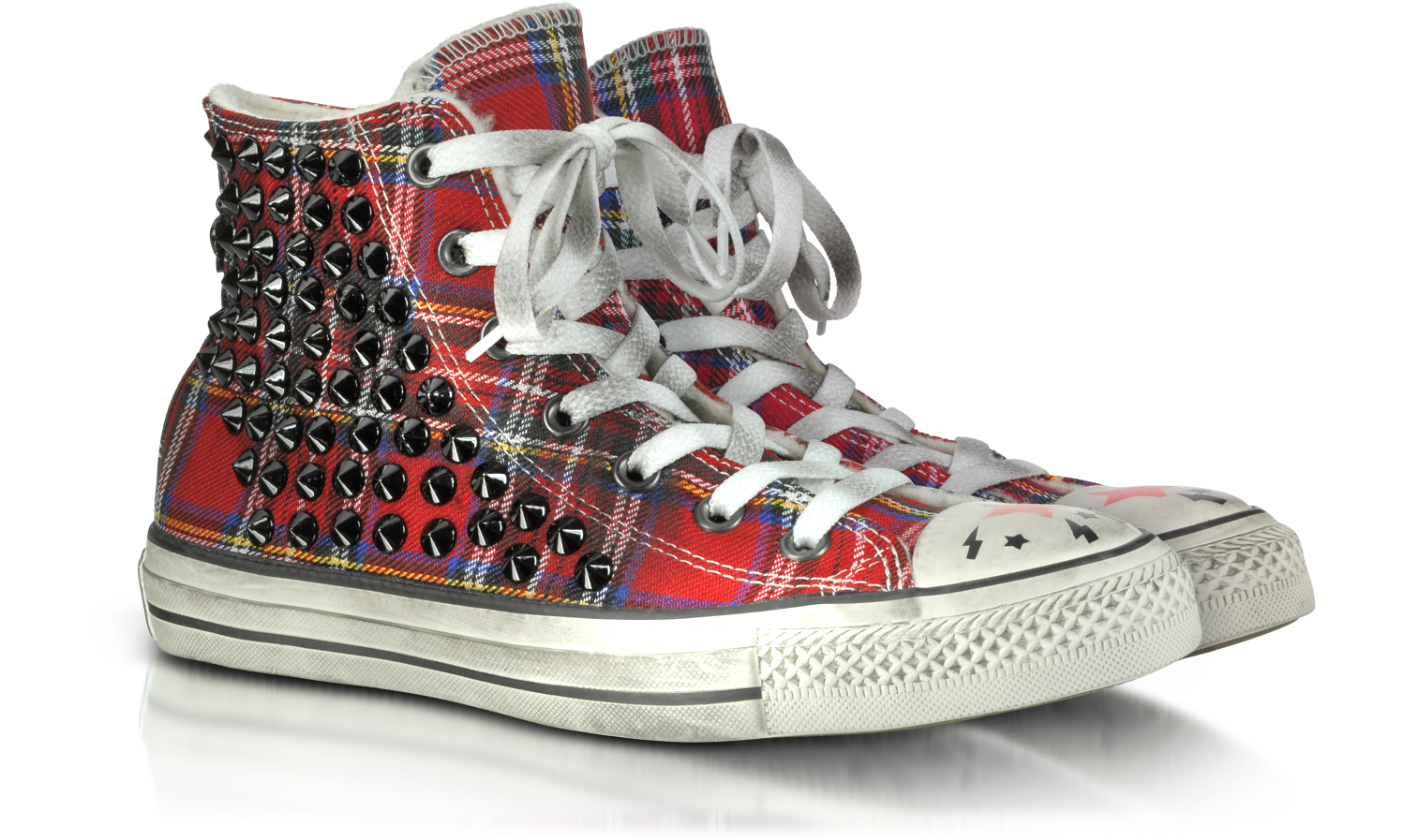 Converse Limited Edition Studded Tartan Canvas and Shearling High Top  Sneaker 5.5 (7.5 WOMENS US | 5.5 UK | 38 EU) at FORZIERI