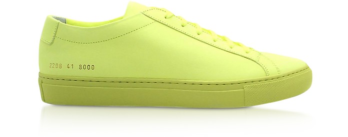 Original Achilles Low Fluo Neon Yellow Leather Men's Sneakers - Common Projects