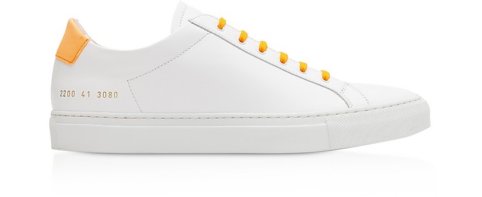 Retro Low Fluo White/ Orange Leather Men's Sneakers - Common Projects