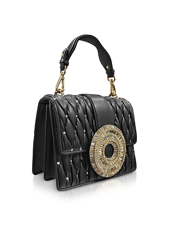 Gio Black Nappa Leather & Crystal Handbag展示图