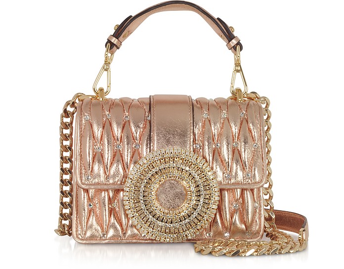Gio Small Rose Gold Leather & Crystal Handbag - Gedebe