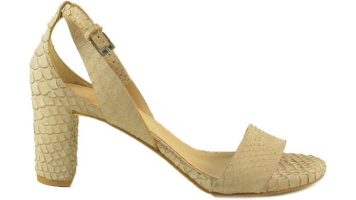 Beige Snake Printed Leather Sandals - Del Carlo