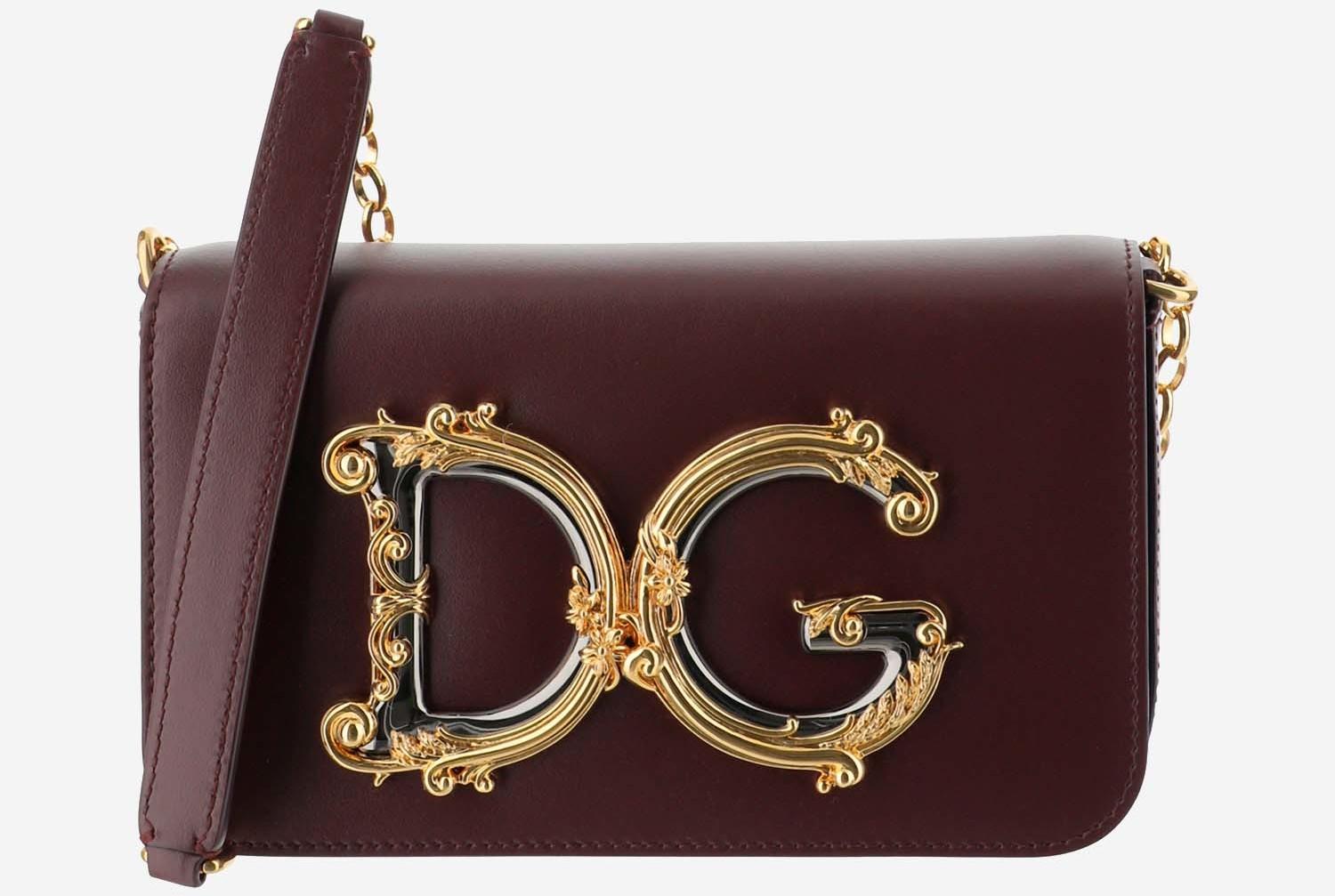 Dolce & Gabbana Bordeaux Leather Baroque DG Logo shoulder Bag at FORZIERI