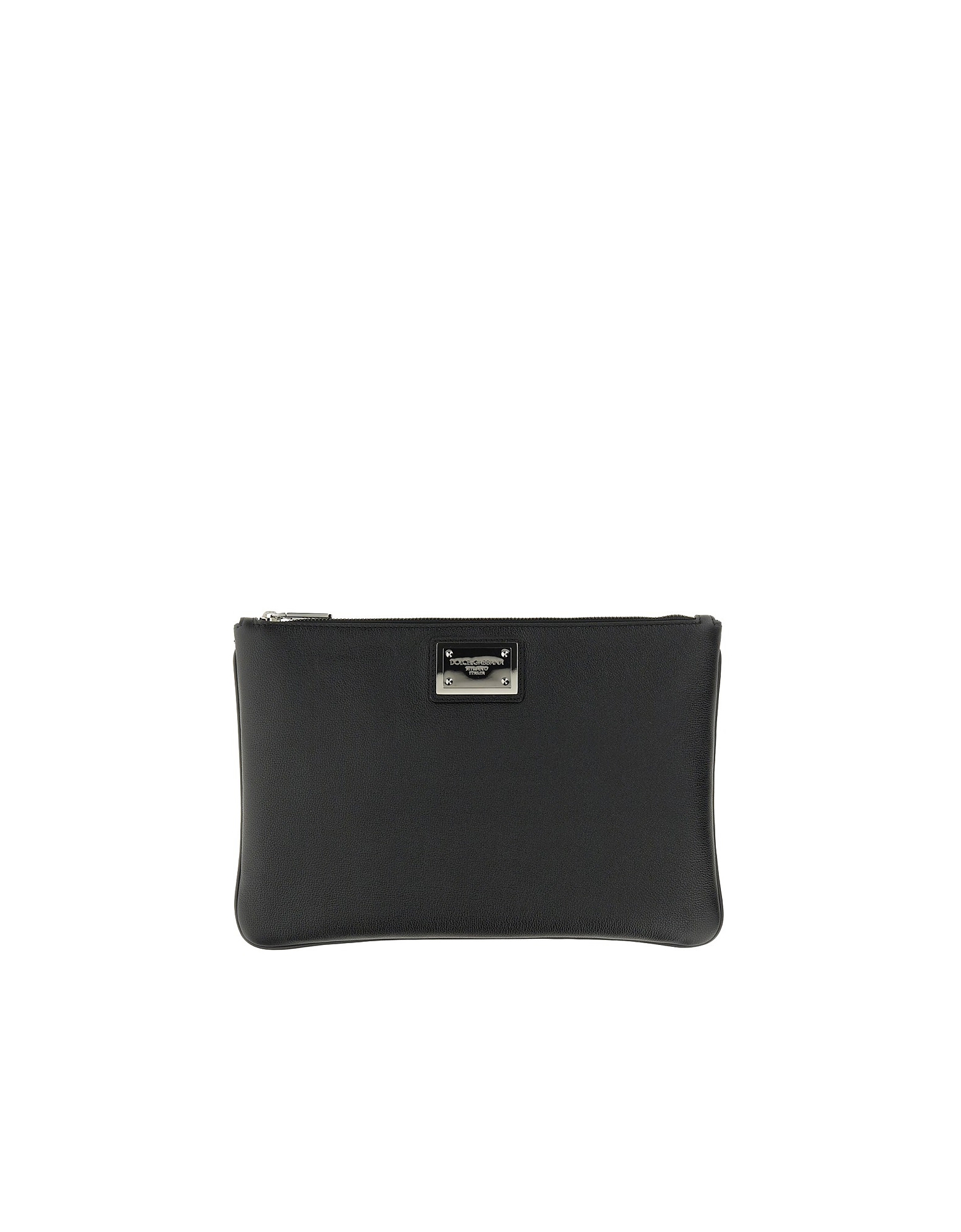 Dolce & Gabbana Designer Men's Bags Clutch With Logo Plaque In Black