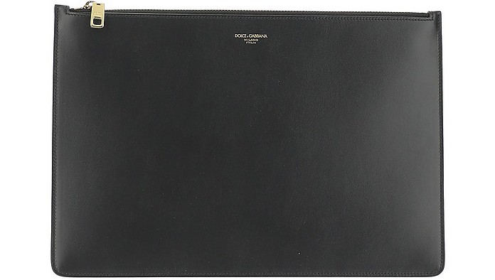 Black Leather Wallet Clutch - Dolce&Gabbana