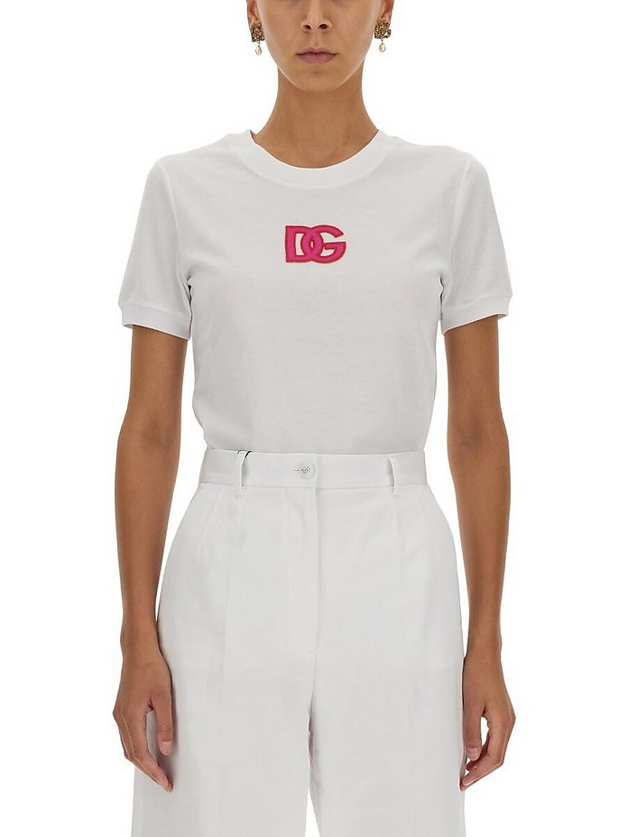 T-Shirt With Logo Embroidery - Dolce & Gabbana