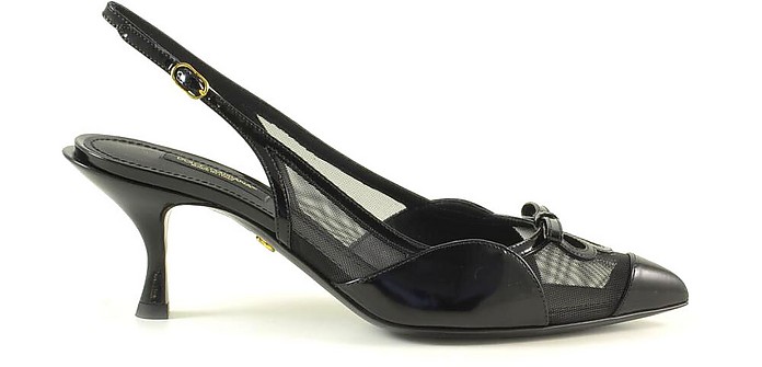 Black Leather and Mesh Slingback Shoes - Dolce & Gabbana