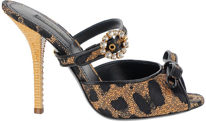 Animal Print Fabric High Heel Slide Sandals - Dolce & Gabbana