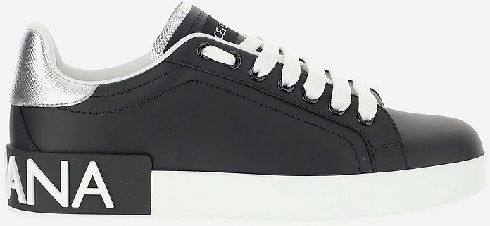 Black/Silver Portofino Women's Flat Sneakers - Dolce & Gabbana