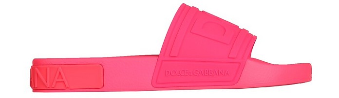 Fuchsia Slide Sandals With Logo - Dolce&Gabbana