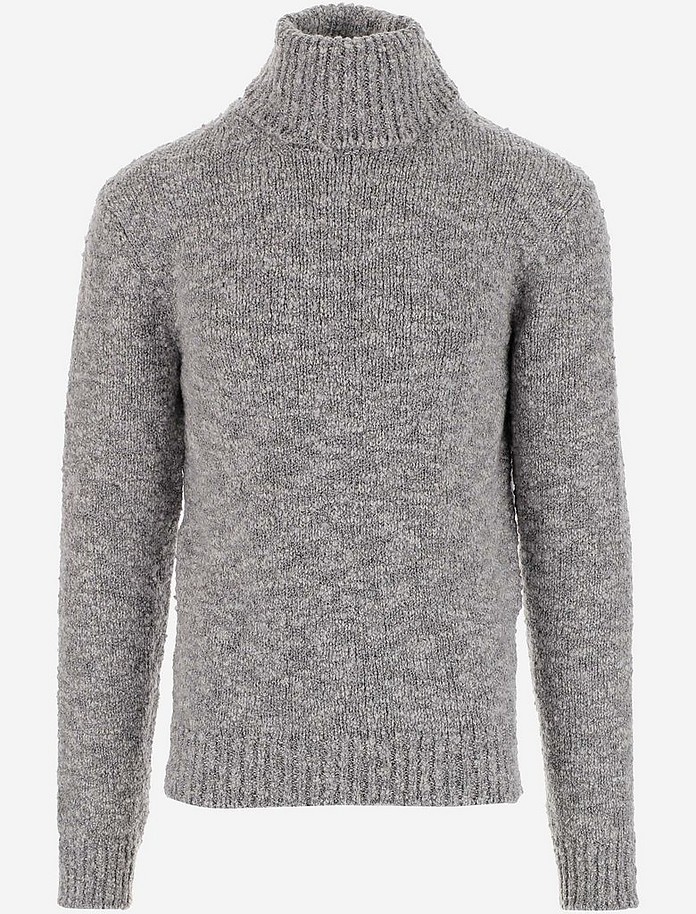 Melange Gray Virgin Wool Men's Turtleneck Sweater - Dolce & Gabbana