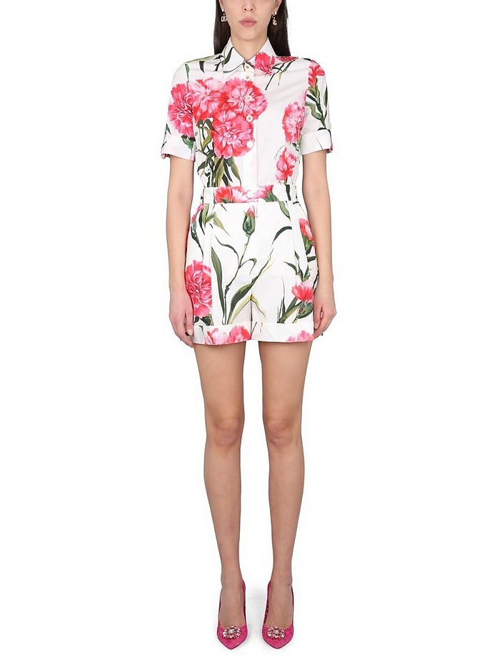 Short Jumpsuit With Carnation Print - Dolce & Gabbana