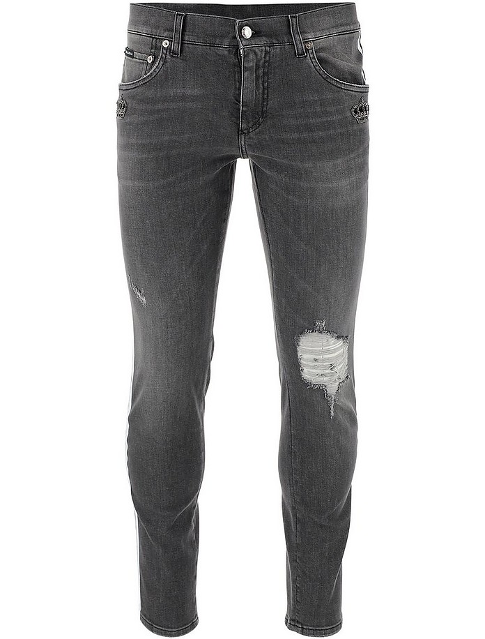 Dark Gray Cotton Denim Men's Skinny Jeans - Dolce & Gabbana