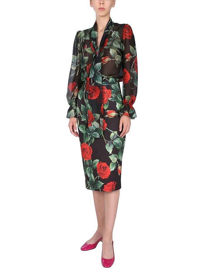 Long Skirt With Rose Print - Dolce & Gabbana