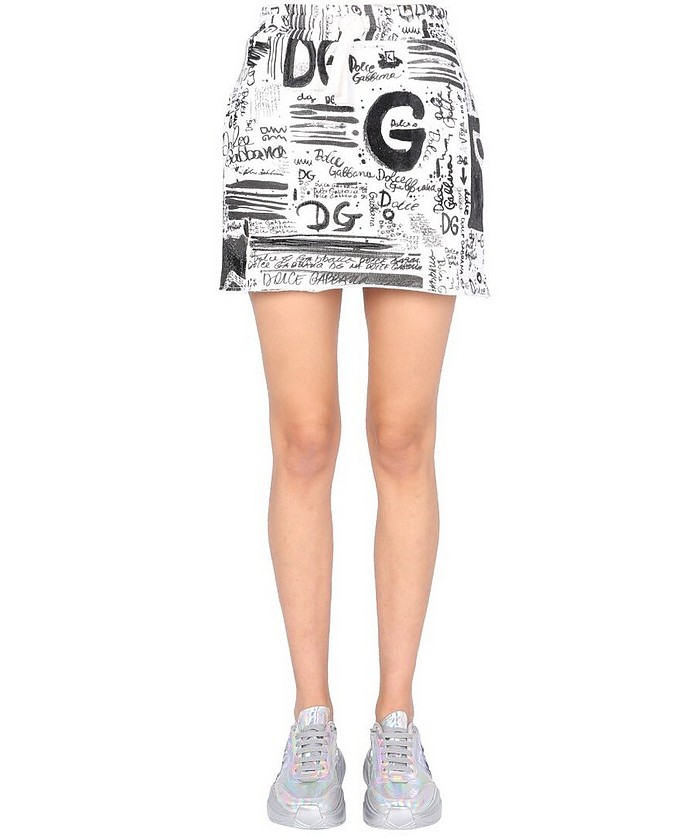 Mini Skirt With Graffiti Logo Print - Dolce & Gabbana