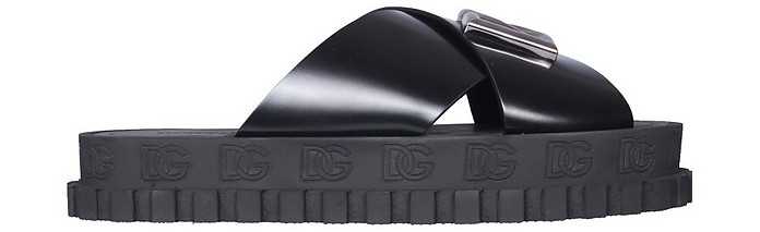 Brushed Leather Crisscross Slipper - Dolce & Gabbana