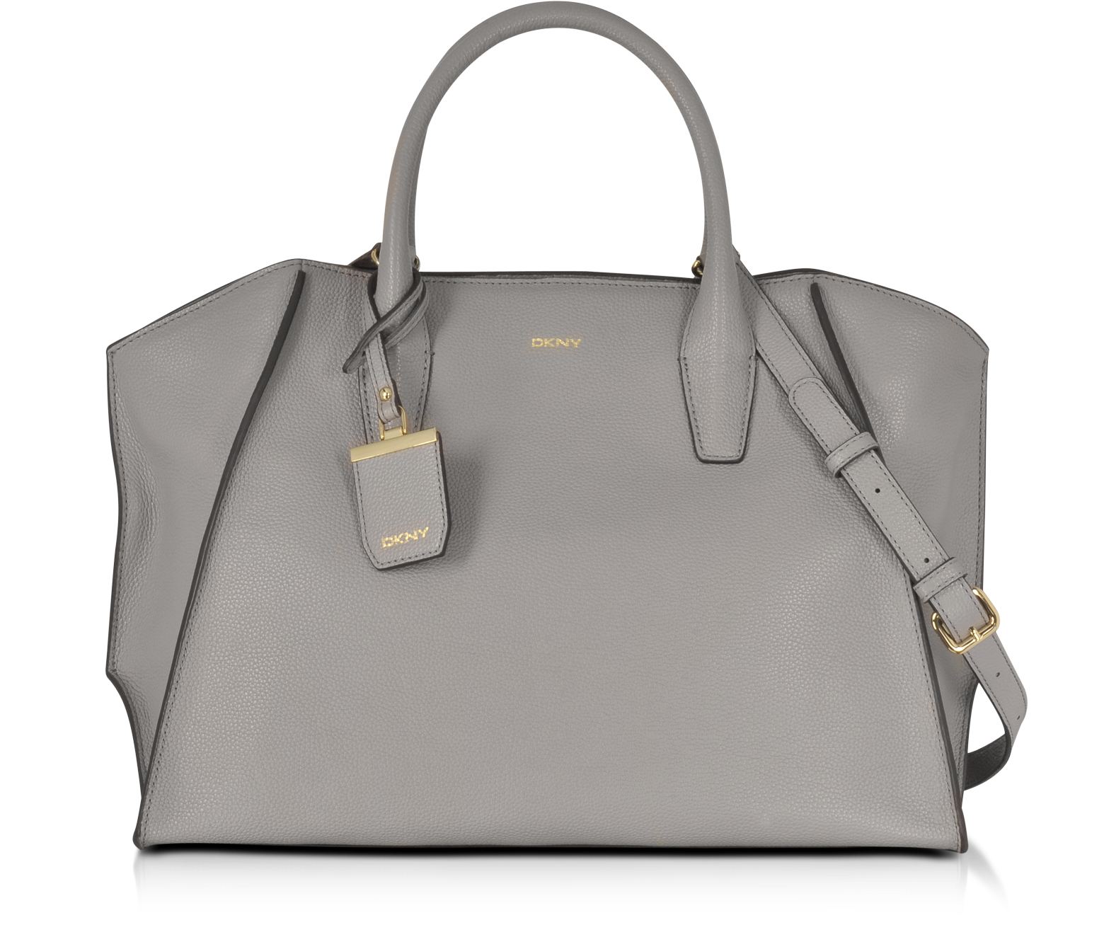 DKNY Large Chelsea Grey Grained Leather Satchel at FORZIERI
