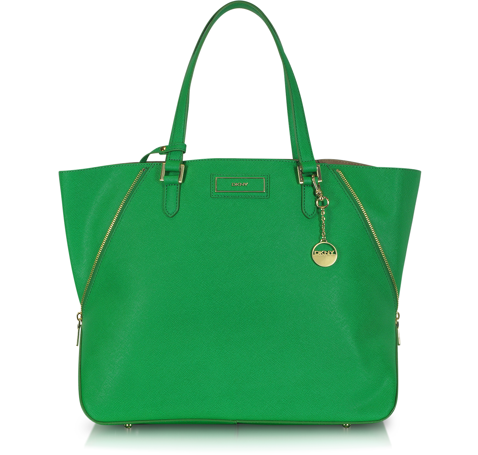 DKNY Green Large Saffiano Leather Zip Tote at FORZIERI