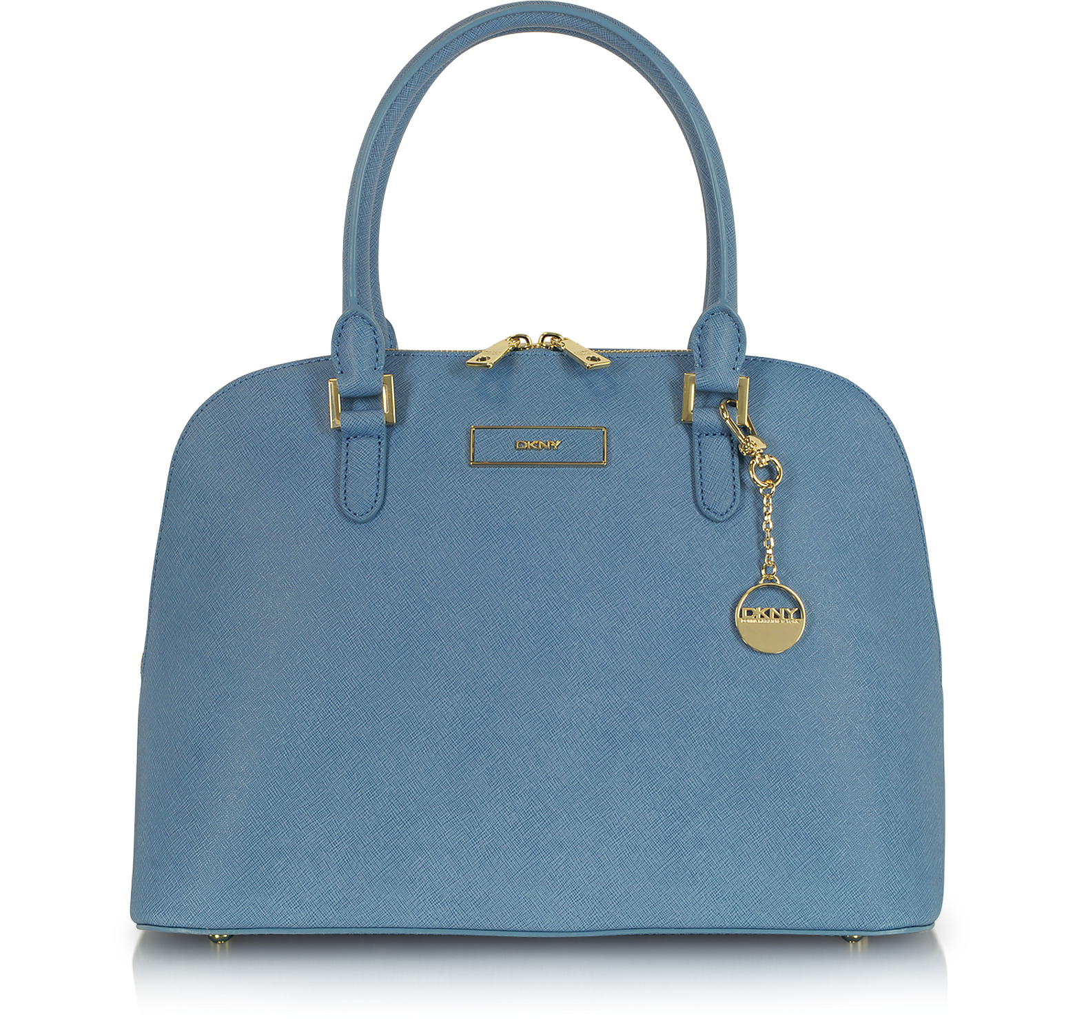 DKNY Blue Large Saffiano Leather Bowler Bag at FORZIERI