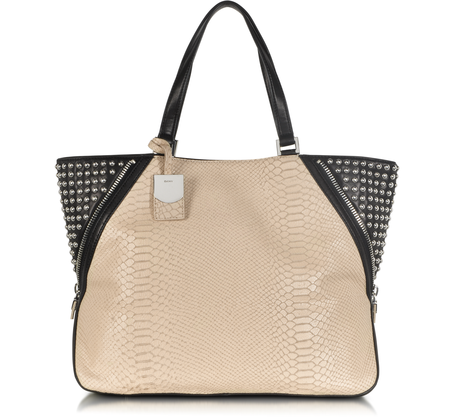 DKNY Python Printed Leather Large Zip Tote with Studs at FORZIERI