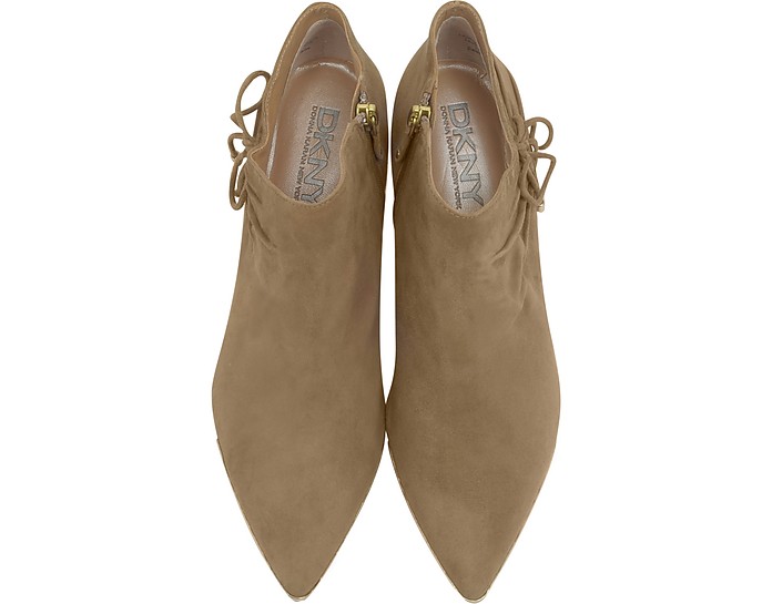 DKNY Taupe Suede Mid-Heel Bootie 38 IT/EU at FORZIERI UK