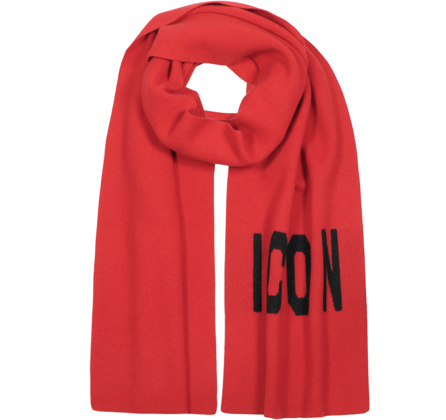 DSquared2 Red Woven Icon Logo Wool Knit Scarf at FORZIERI