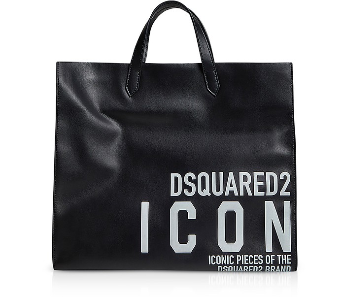 New Icon Shopper in Pelle Nera con Logo - DSquared2