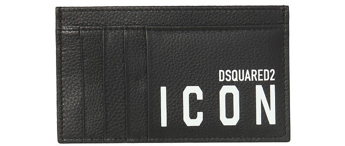 Icon Black Leather Flat Card Holder - DSquared2