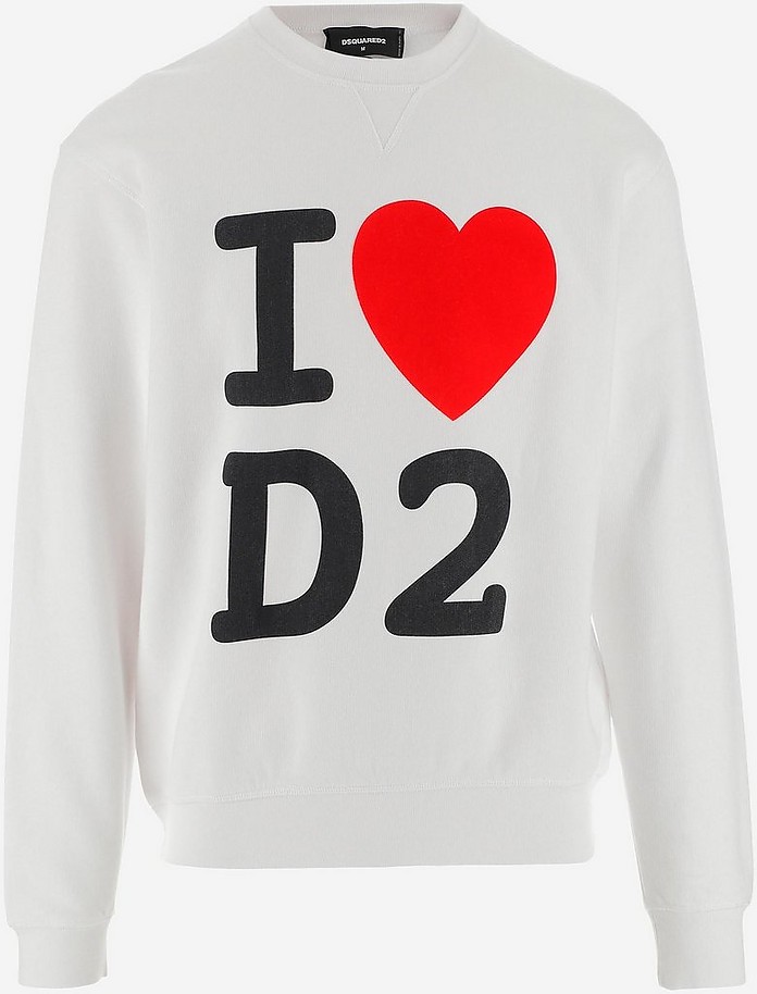 Heart D2 White Cotton Men's Sweatshirt - DSquared2