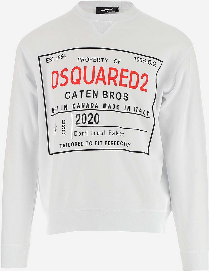 White Cotton Signature Print Men's Sweatshirt - DSquared2