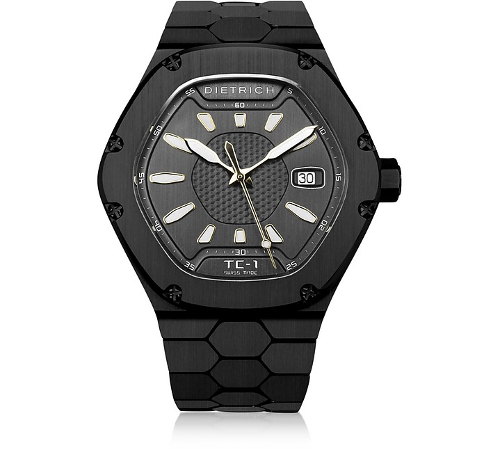 DIETRICH DESIGNER MEN'S WATCHES TC-1 BLACK PVD STAINLESS STEEL W/WHITE LUMINOVA AND GRAY DIAL