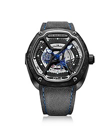 OT-4 316L Steel And Forged Carbon Men's Watch w/Blue Luminova and Gray Suede Strap