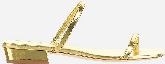 Gold Laminated Leather Slide Sandals - Dries Van Noten