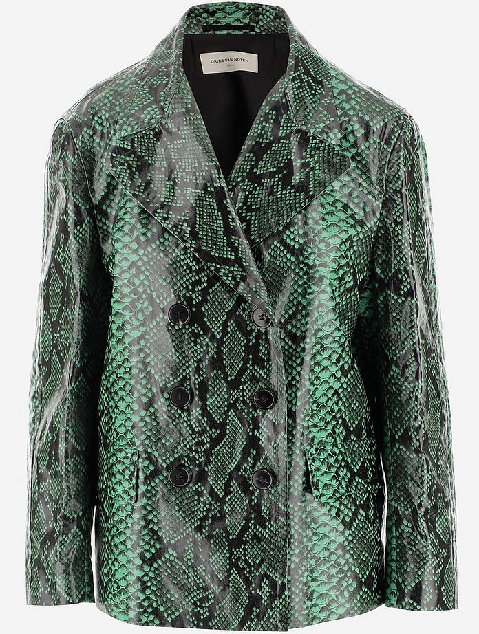 Green Snake Printed Eco-Leather Women's Jacket - Dries Van Noten
