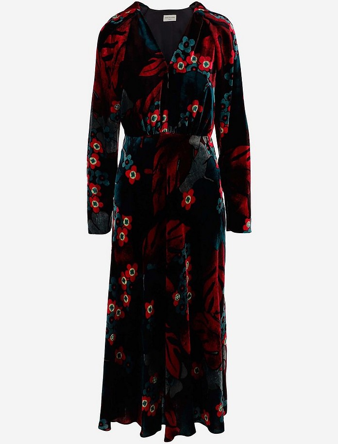 Floral Printed Velvet Women's Long Dress - Dries Van Noten