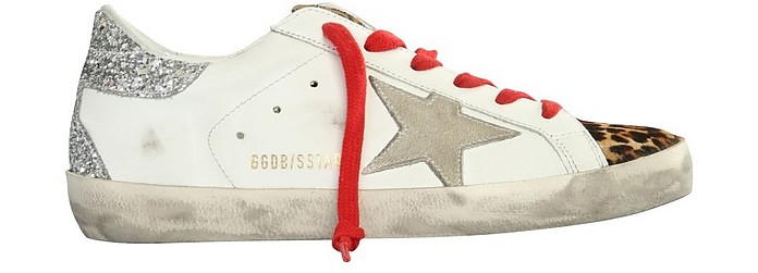 White and Silver Distressed Leather Superstar Sneakers - Golden Goose