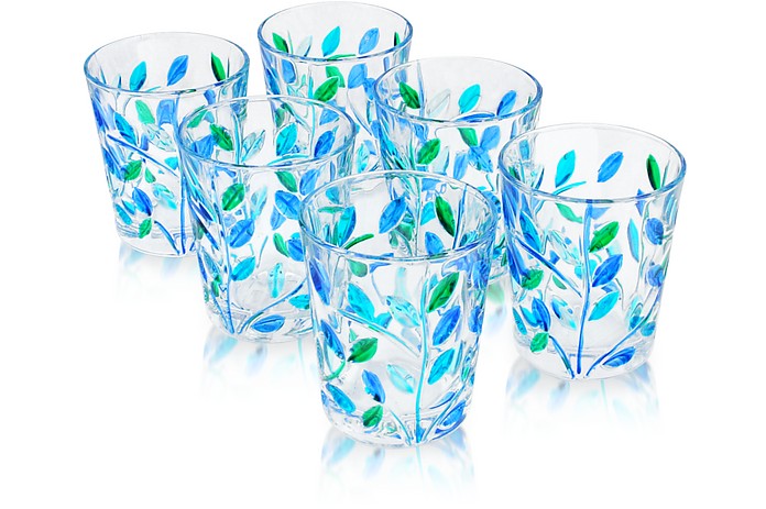 Sospiri - Blue Hand Decorated Murano Shot Glass Set of Six - Due Zeta