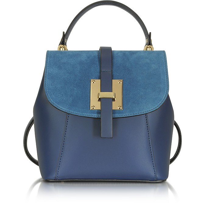 Midnight Blue Suede and Leather Small Backpack - Le Parmentier