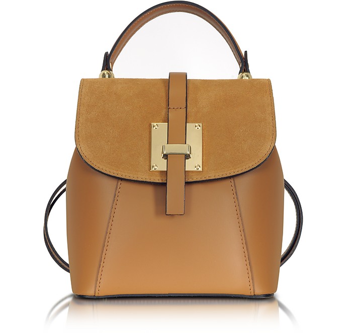 Palazia Caramel Suede and Leather Small Backpack - Le Parmentier