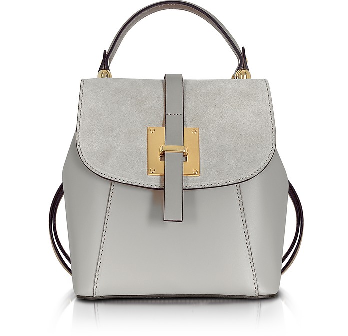 Palazia Pearl Gray Suede and Leather Small Backpack - Le Parmentier