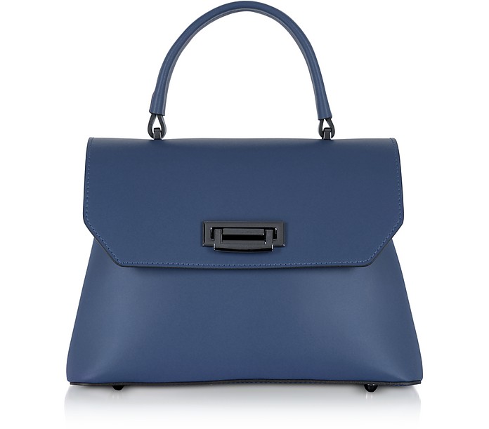 Lutece Small Blue Leather Top Handle Satchel Bag - Le Parmentier