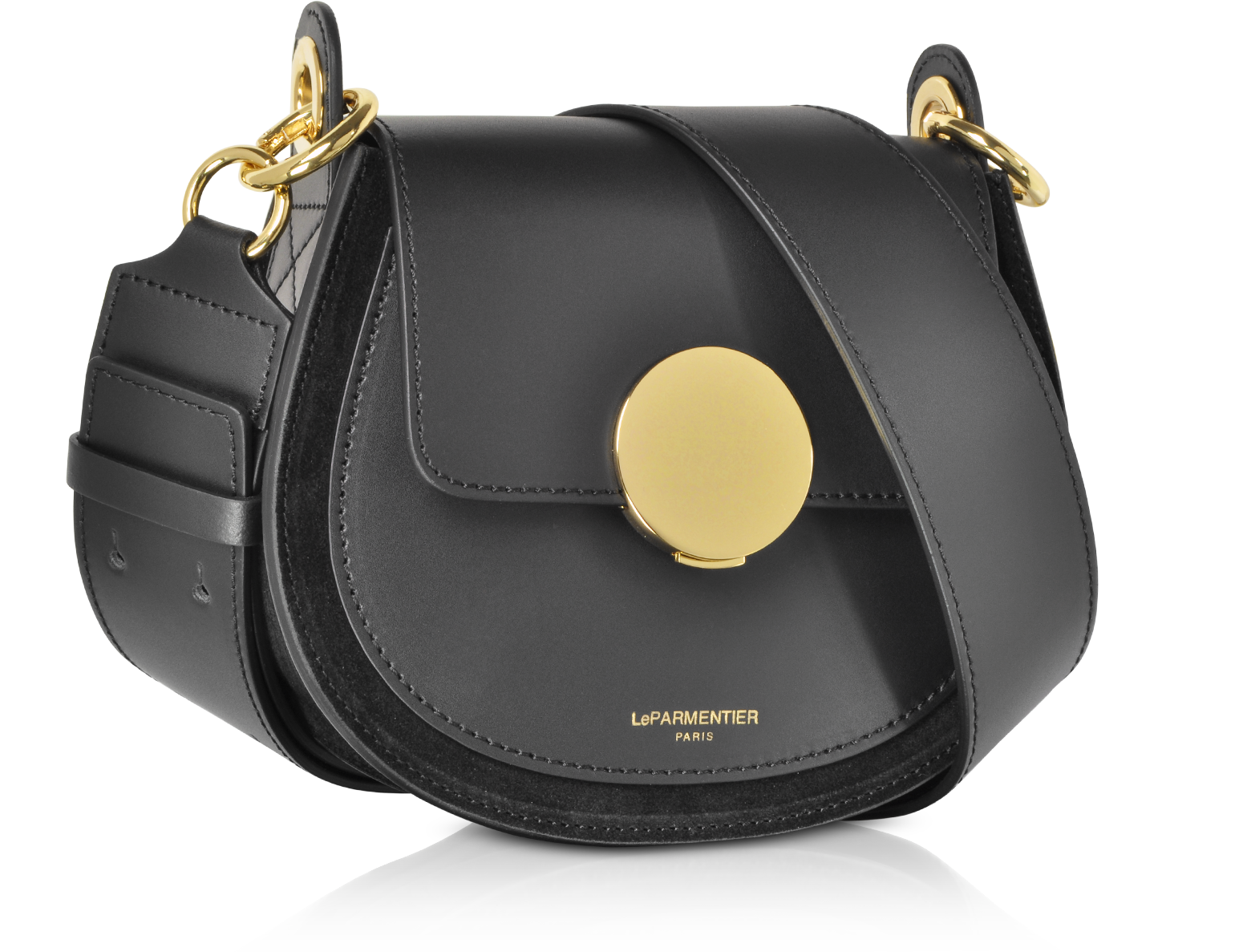 Le Parmentier Black Yucca Suede and Leather Shoulder Bag at FORZIERI