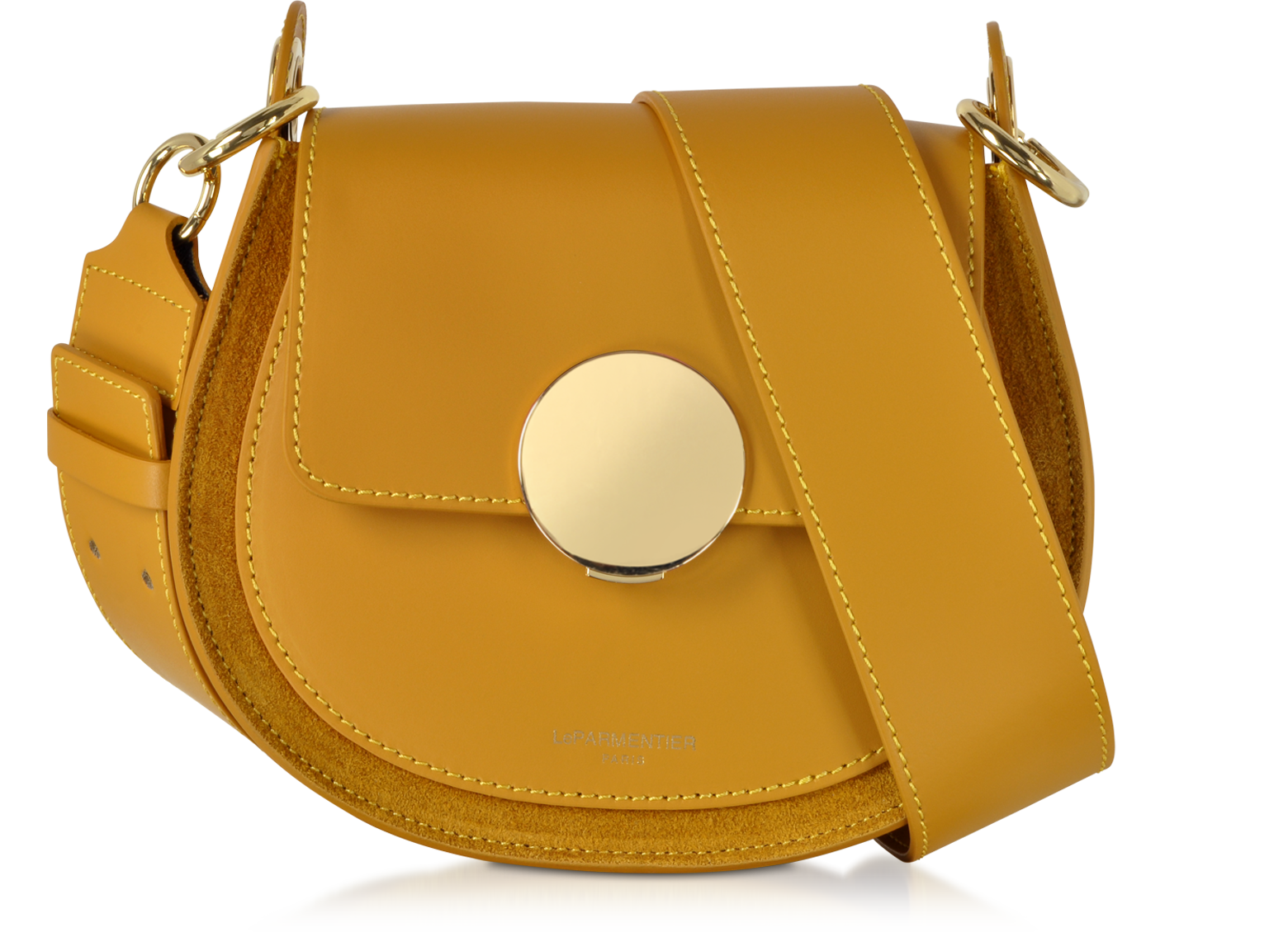 Le Parmentier Mustard Yellow Yucca Suede and Leather Shoulder Bag at ...