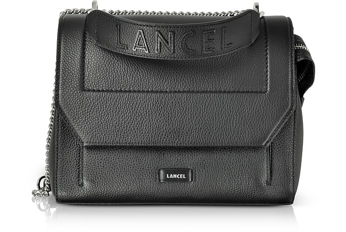 Ninon Round Black Leather Medium Flap Bag - Lancel