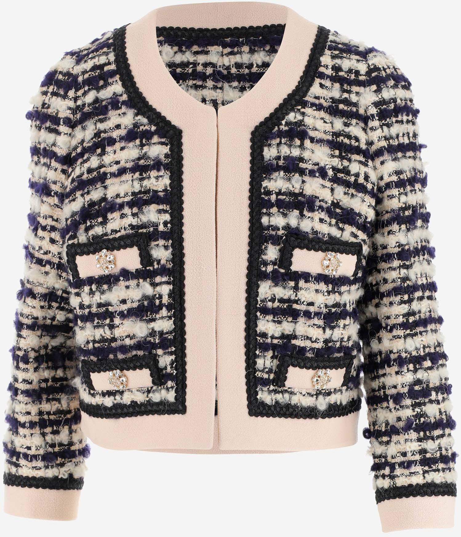 Edward Achour Tweed Jacket with Crystals Button 40 IT at FORZIERI
