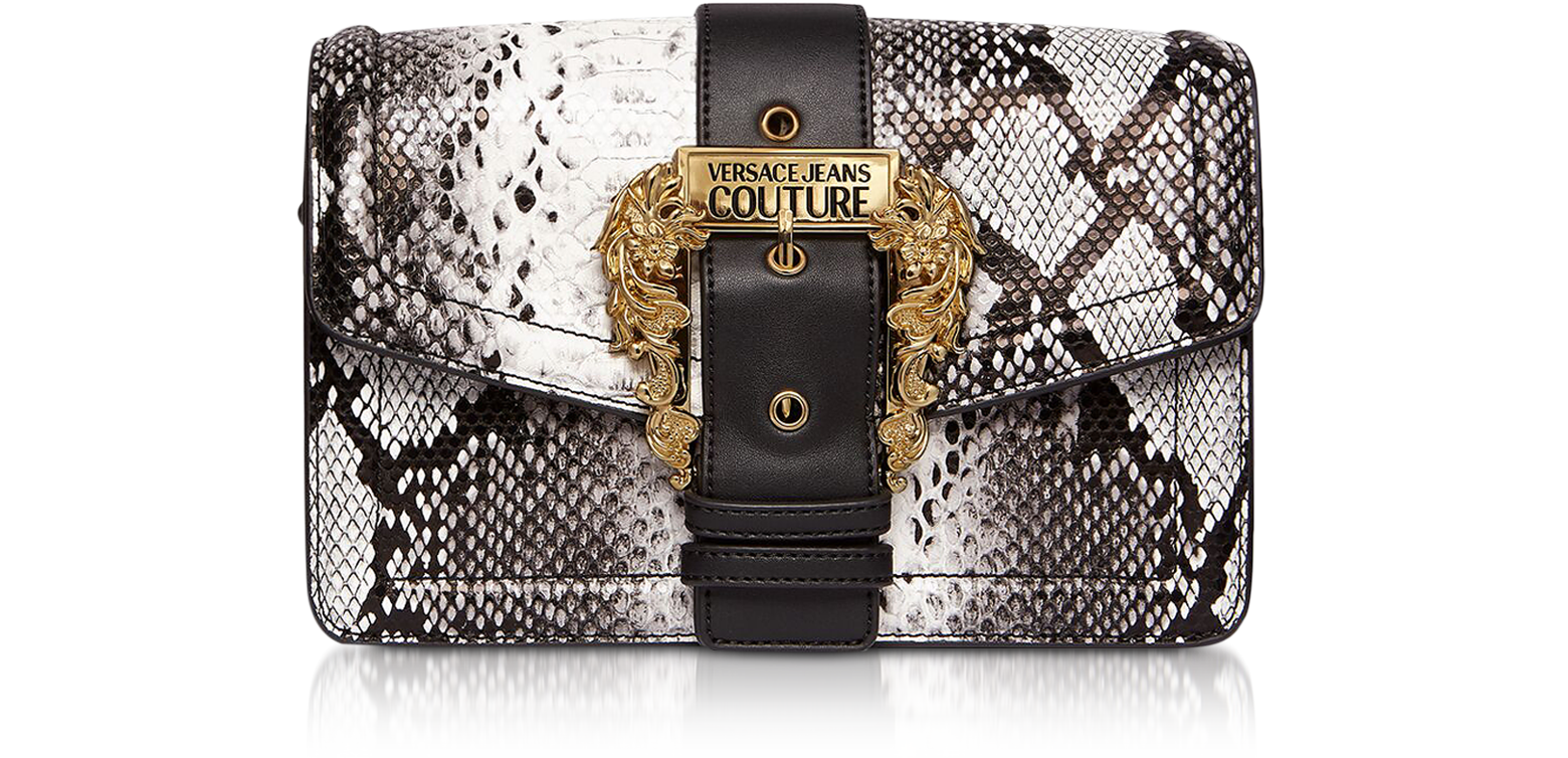 Versace Jeans Couture Roccia Python Embossed Leather Crossbody Bag w/  Buckle at FORZIERI