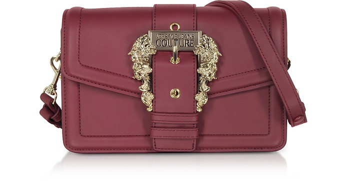 Burgundy Leather Crossbody Bag w/ Buckle - Versace Jeans Couture