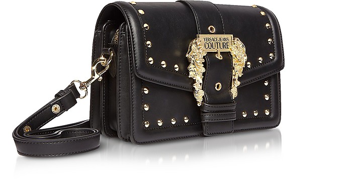 Versace Jeans Couture Black Studded Leather Crossbody Bag w/Buckle at ...