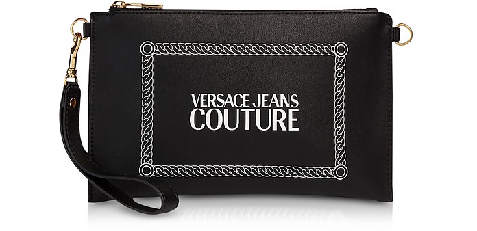 Black and White Signature Wallet Clutch w/Shoulder Strap - Versace Jeans Couture
